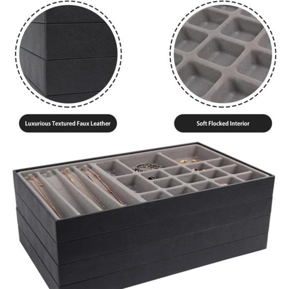 Stackable Synthetic Leather Jewelry Trays Organizer Jewelry Storage Display - Picture 3 of 6